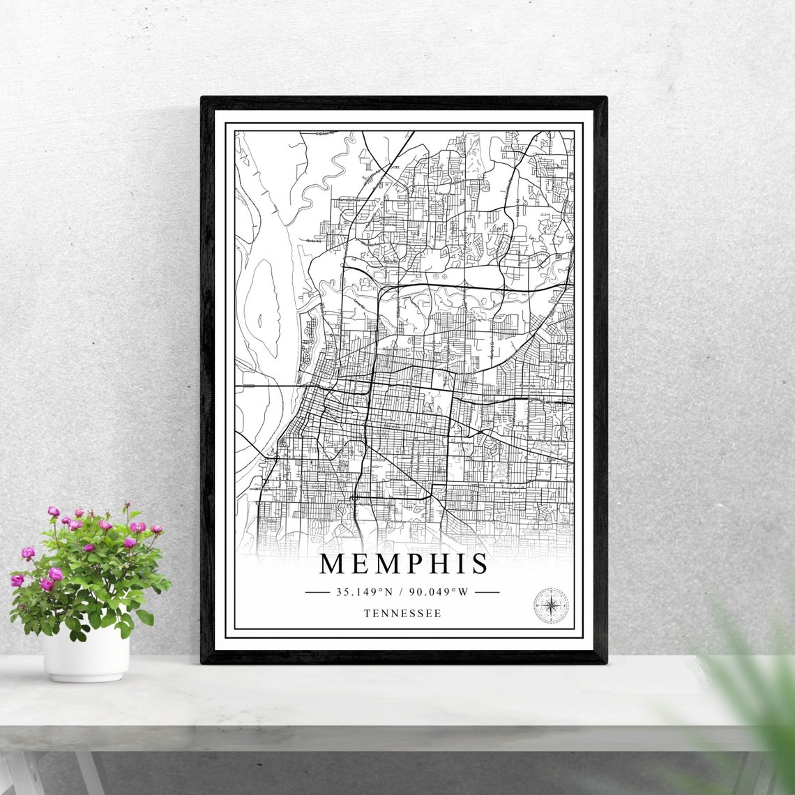 Memphis Tennessee Black And White Minimalist Street Map Wall Art
