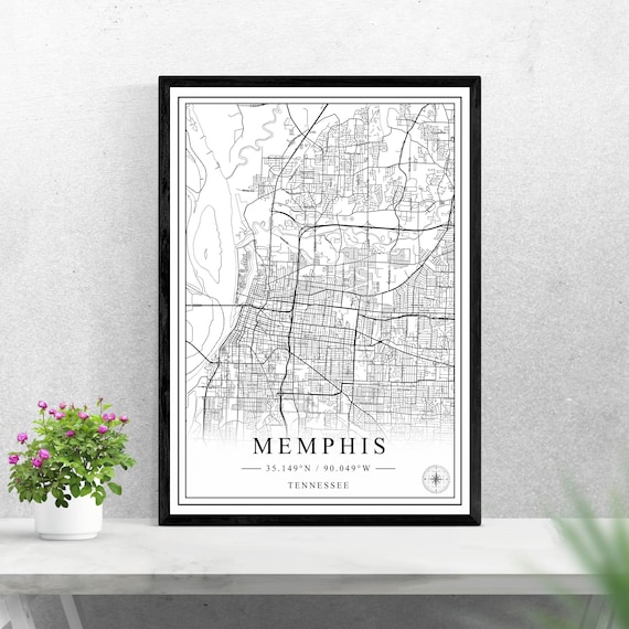 Memphis Tennessee Black And White Minimalist Street Map Wall Art