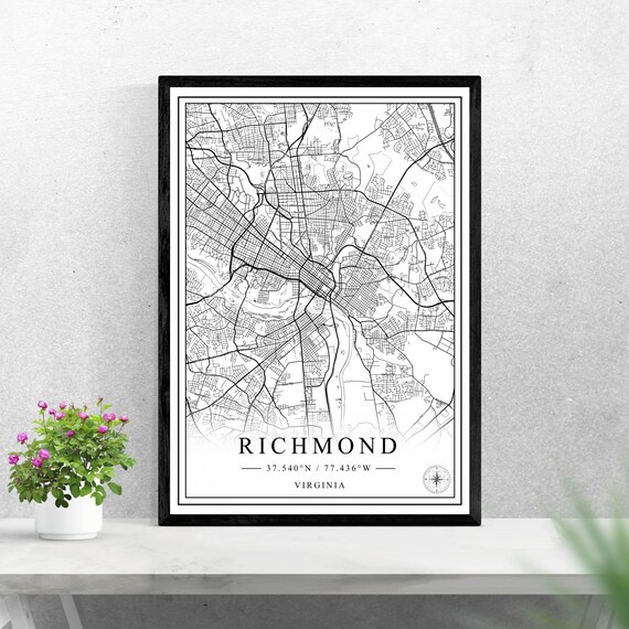 Richmond Virginia Black And White Minimalist Street Map Wall Art