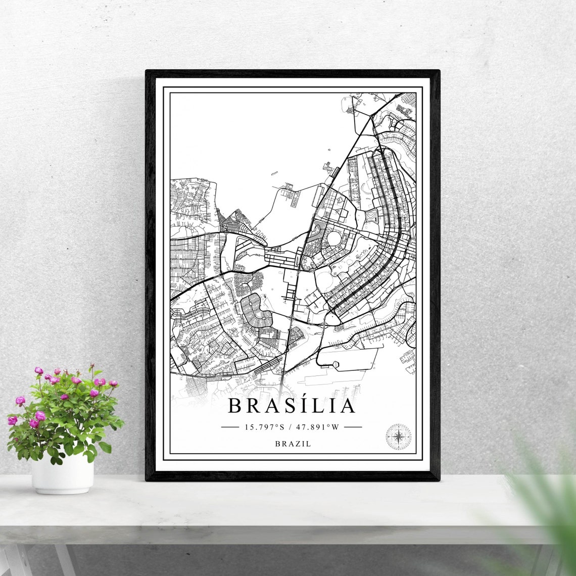 Brasilia Brazil City Street Map Black and White Minimalist Poster