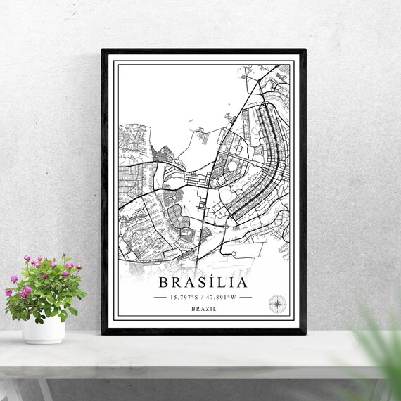 Brasilia Brazil City Street Map Black and White Minimalist Poster