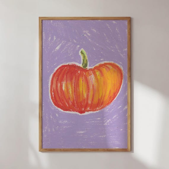 Dopamine Pumpkin Art Print, Colorful Fall Kitchen