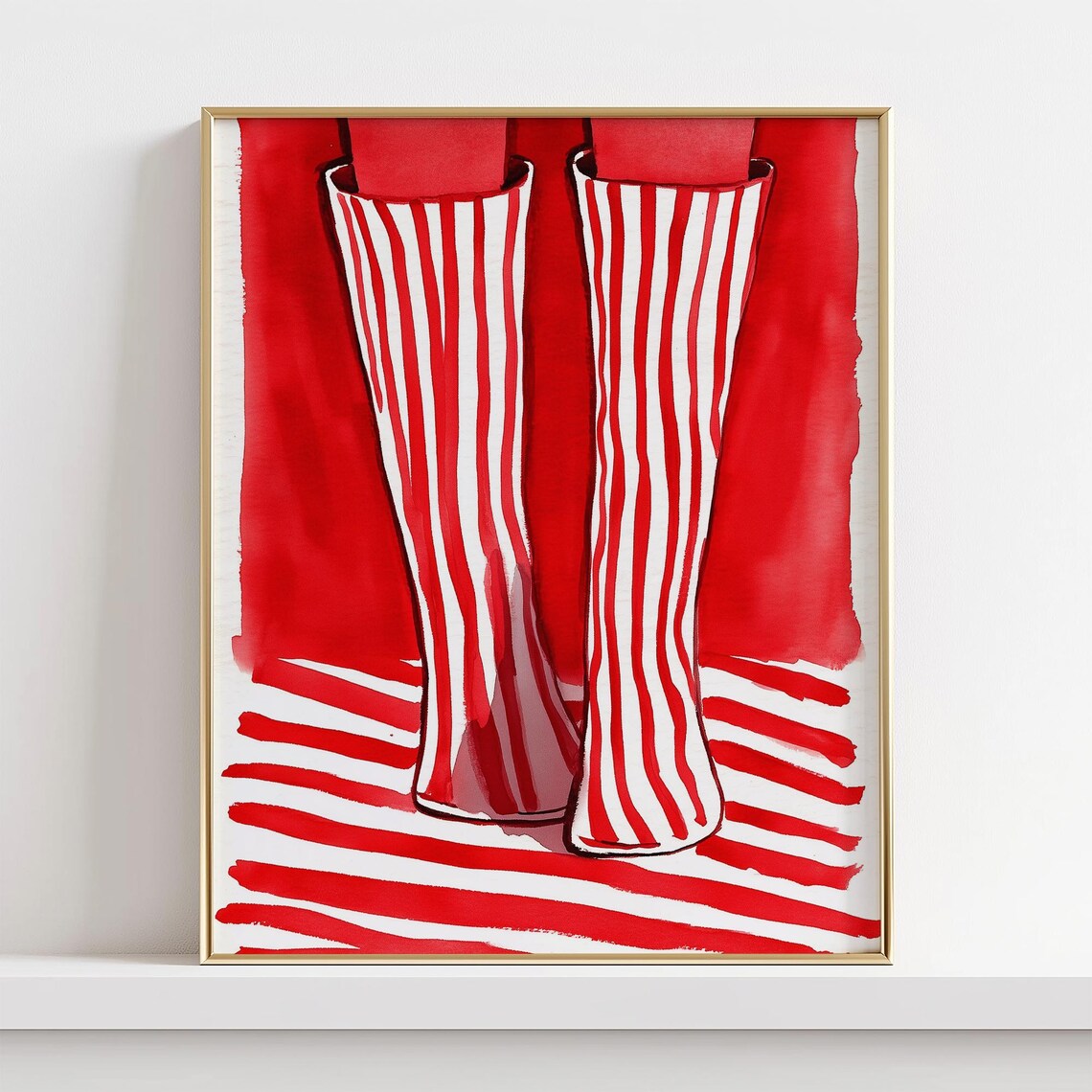 Red Striped Boots, Bold Minimalist Fashion Art - Image 2