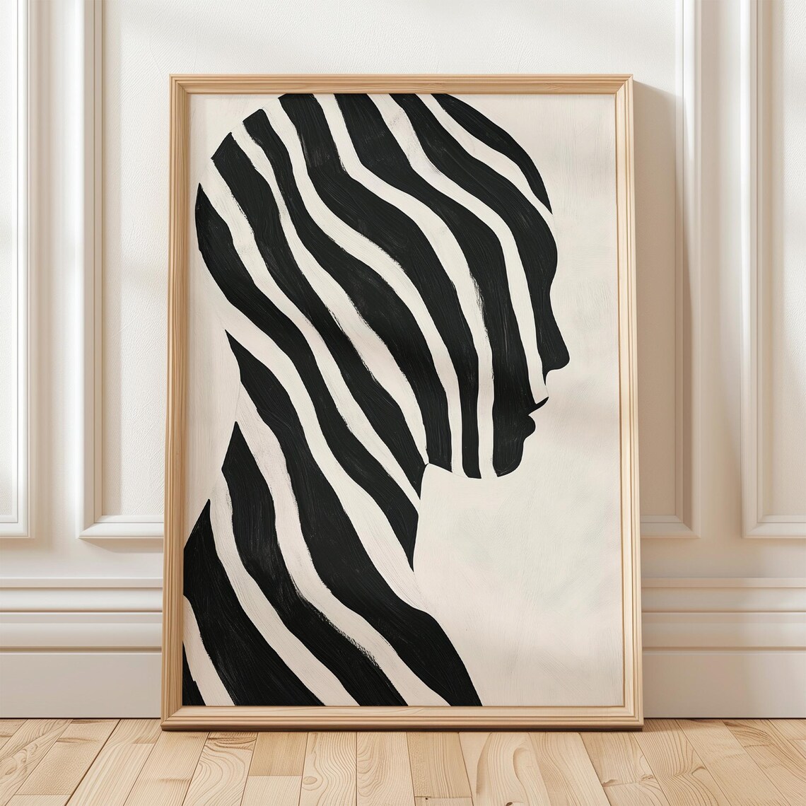 Zebra Stripe Profile Silhouette Black and White Abstract Poster