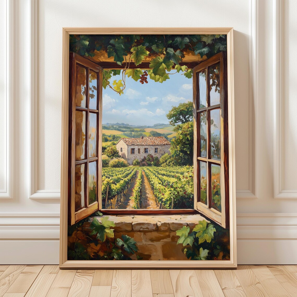 Tuscan Vineyard View, Rustic Farmhouse Landscape Poster