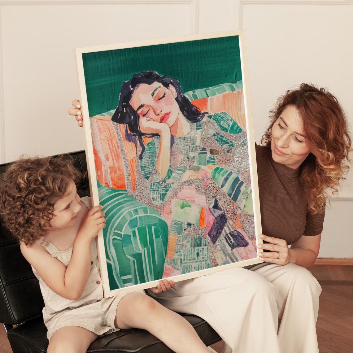 Dreamy Resting Woman Portrait With Glitter Accents Pastel Art Poster - Image 3