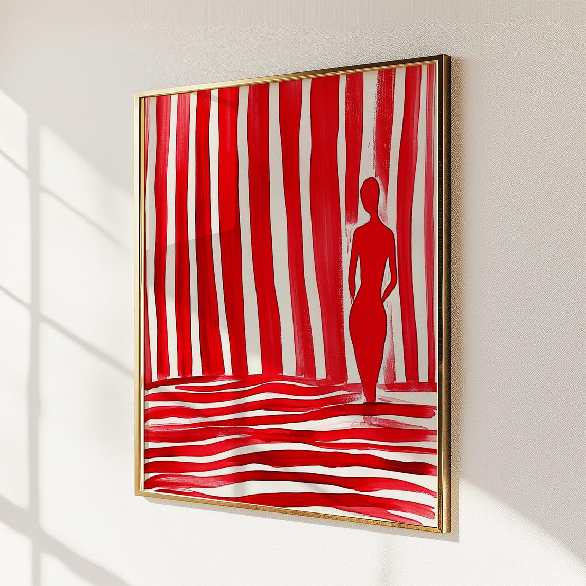 Red Striped Silhouette Art Print Minimalist Wall Decor Bold Abstract Figure Artwork Modern Contemporary Poster Instant - Image 3