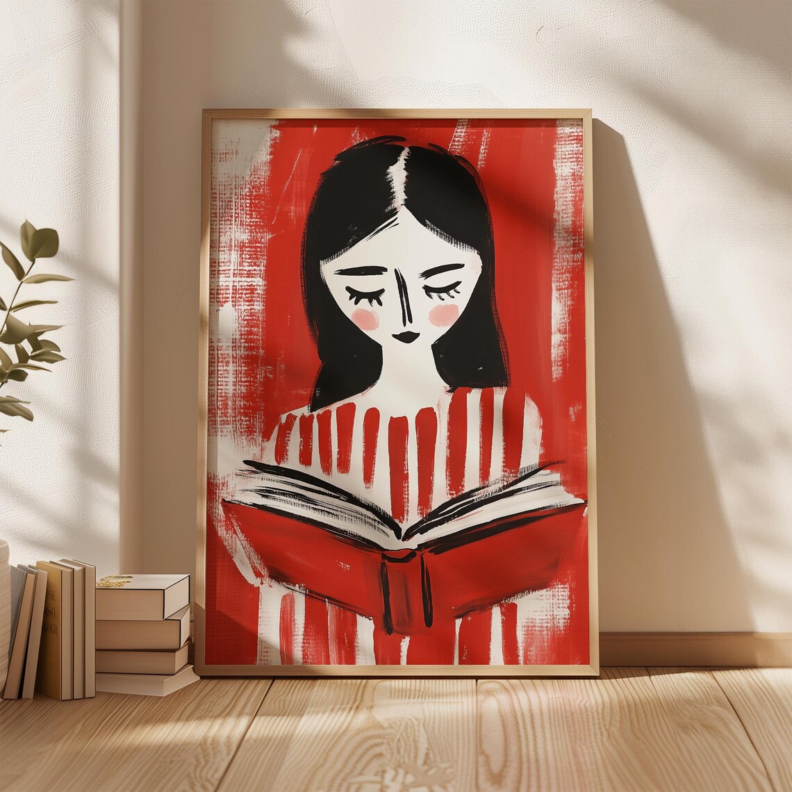 Woman Reading With Red Book, Minimalist Art Print - Image 5