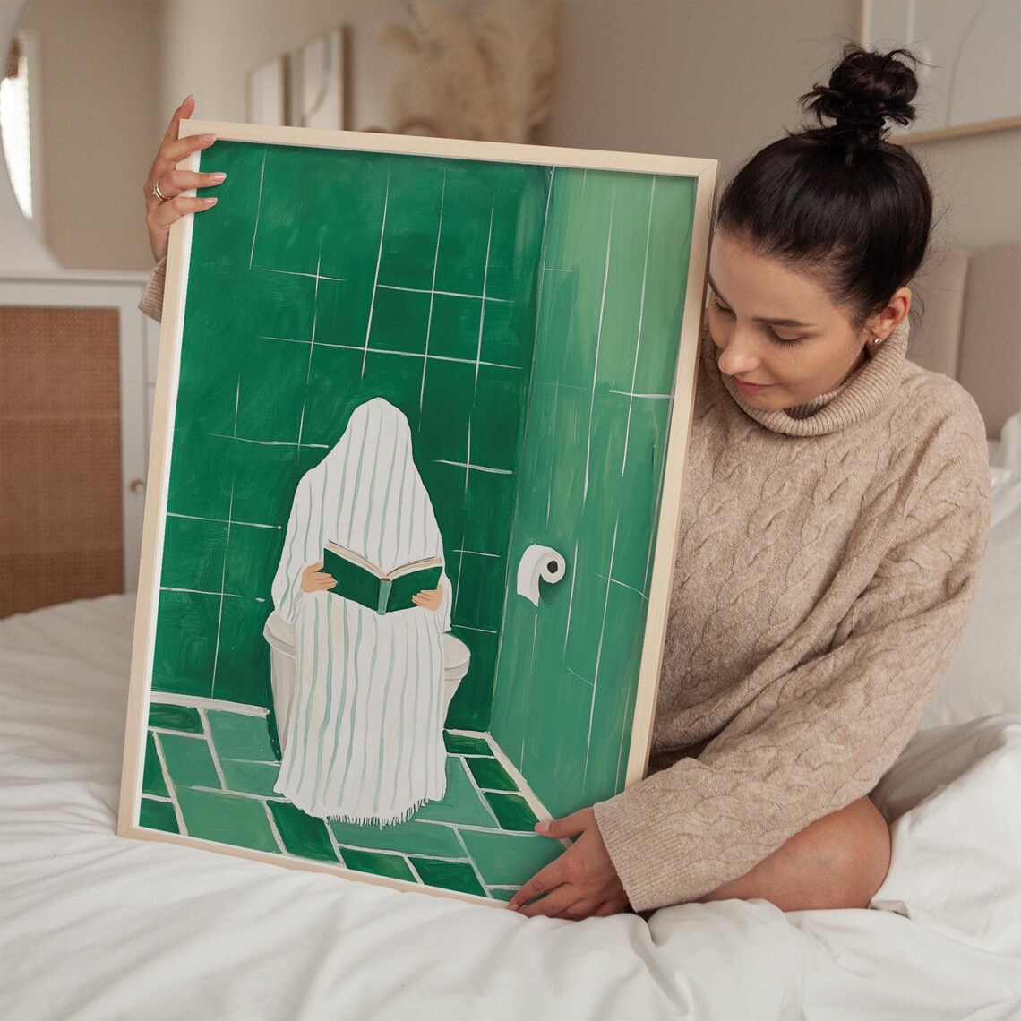 Quirky Minimalist Reading Art Print, Bathroom Decor - Image 2