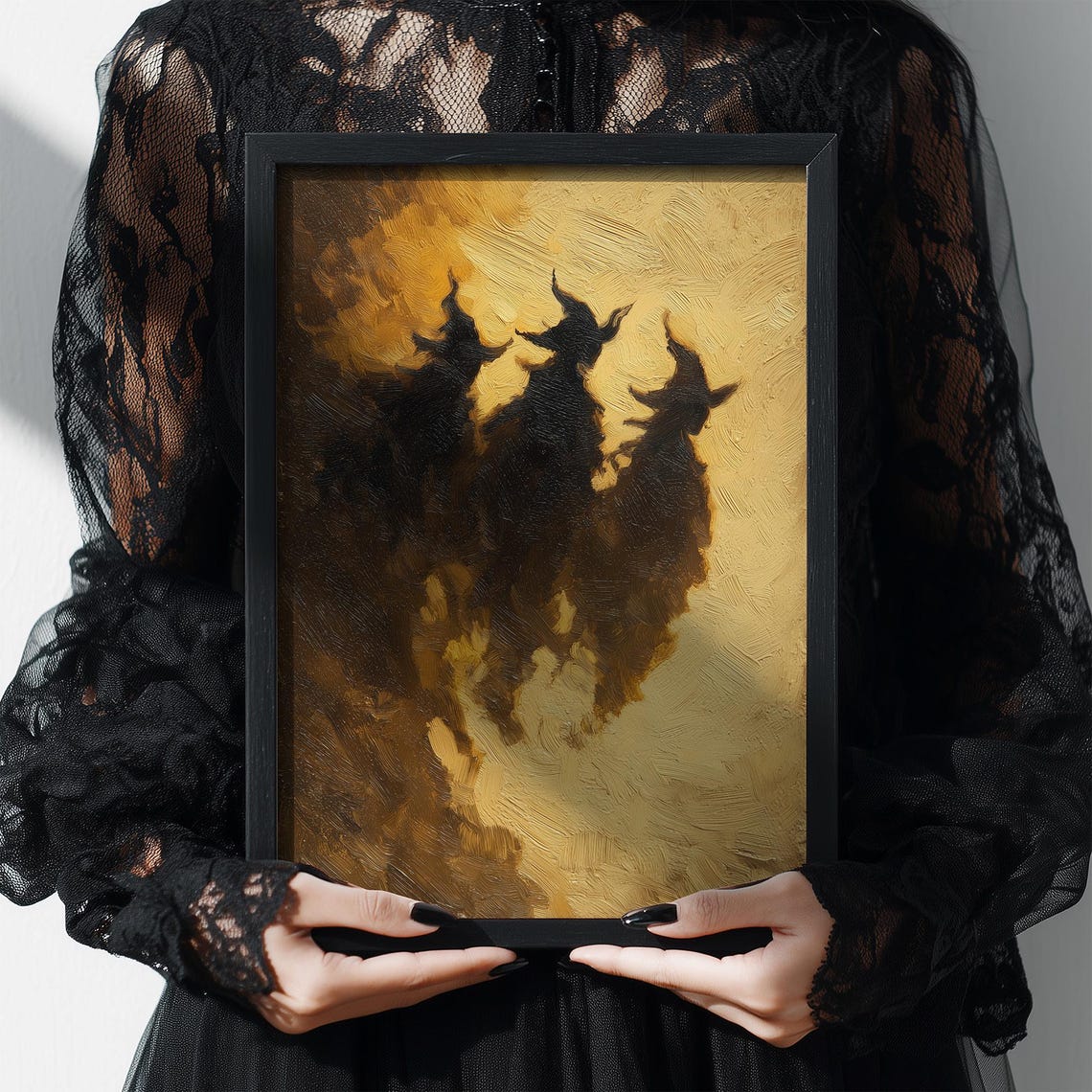 Three Witches Silhouette Spooky Halloween Poster Gold Gothic Witch Art