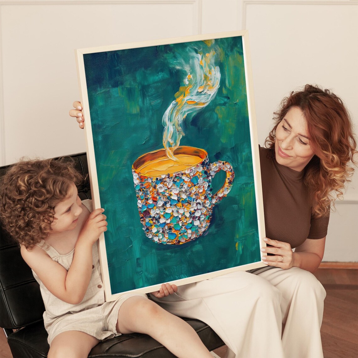 Steaming Coffee Mug, Gemstone Texture Abstract Print - Image 3