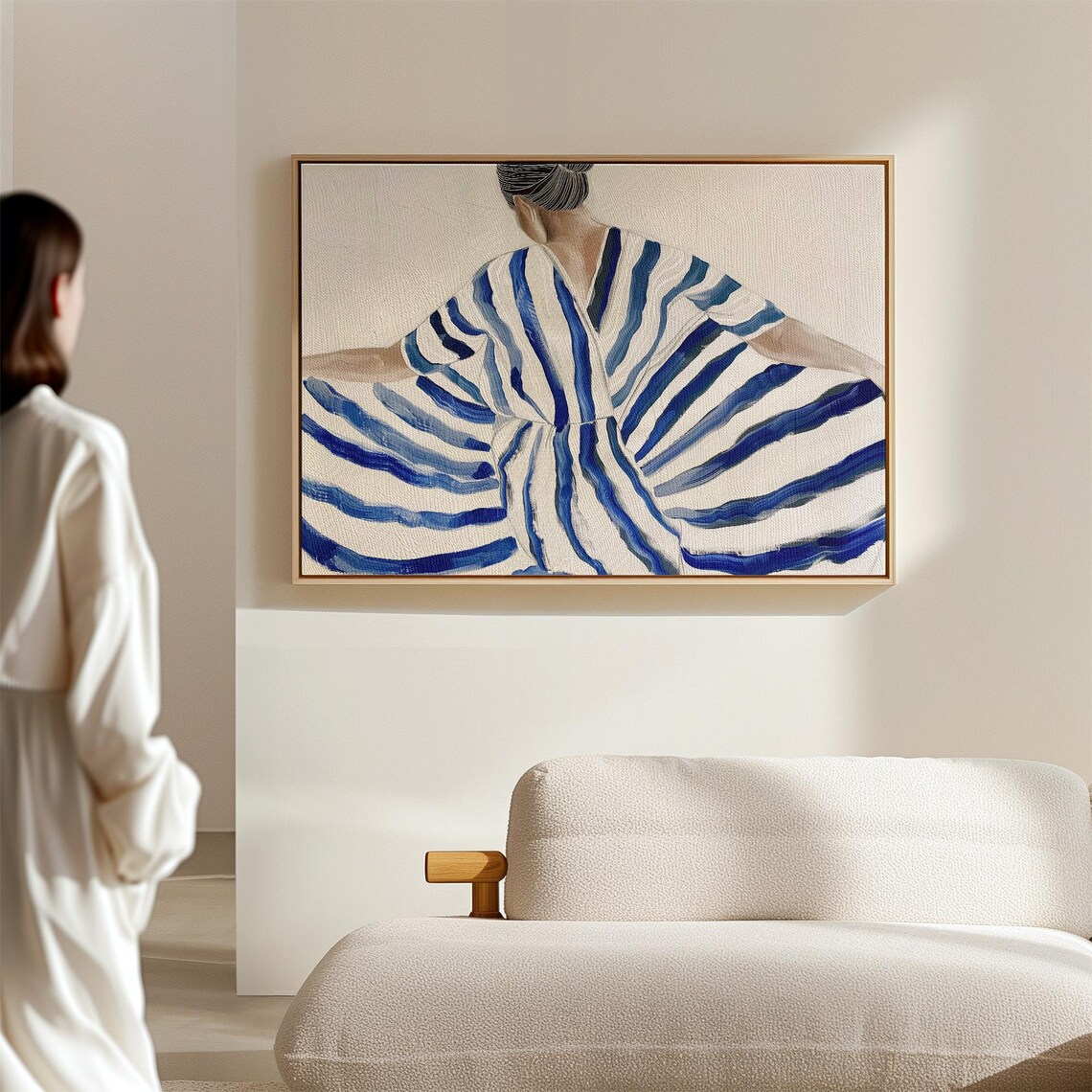 Elegant Striped Dress Art Print, Minimalist Woman - Image 4