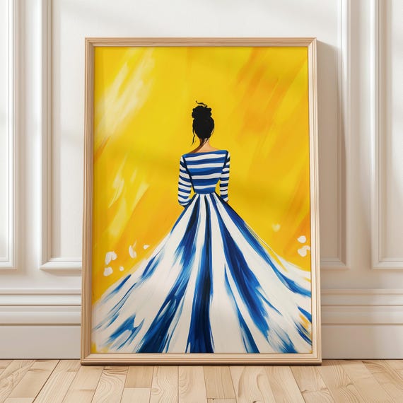Elegant Fashion Woman Art Bold Striped Dress Wall Art Modern Trendy Home Decor