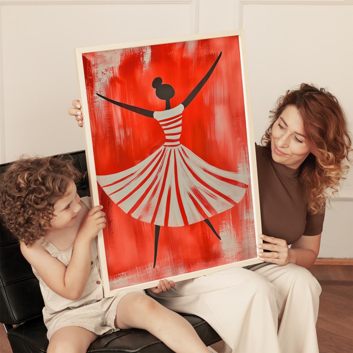 Dancing Woman In Striped Dress, Minimalist Modern Art Print - Image 4