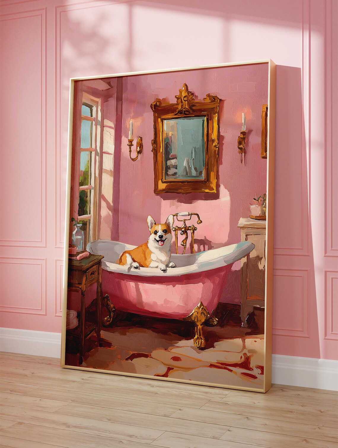 Corgi In Pink Bathtub, Cute Pet Portrait Illustration - Image 5