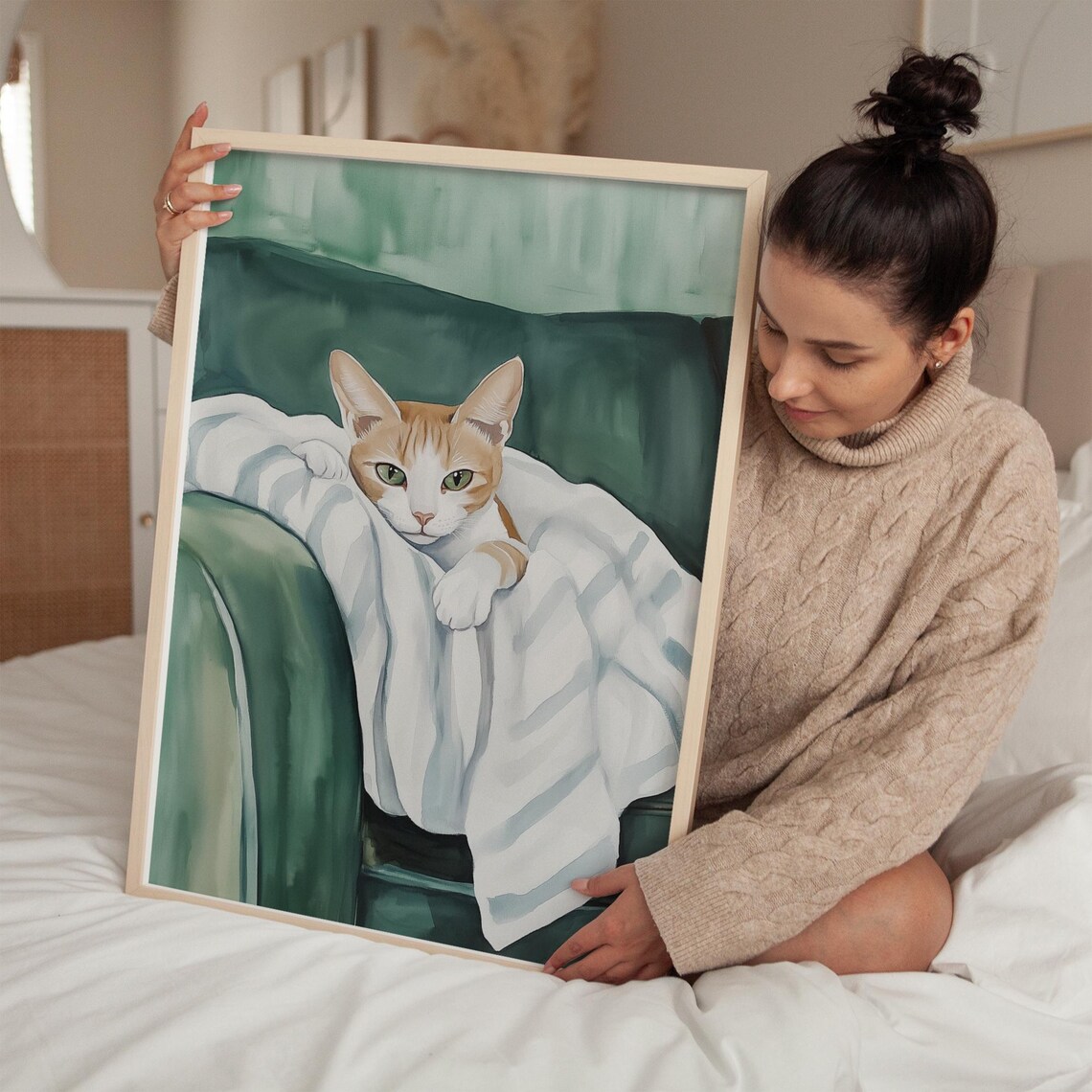 Cozy Tabby Cat Minimalist Couch Decor Art Print
