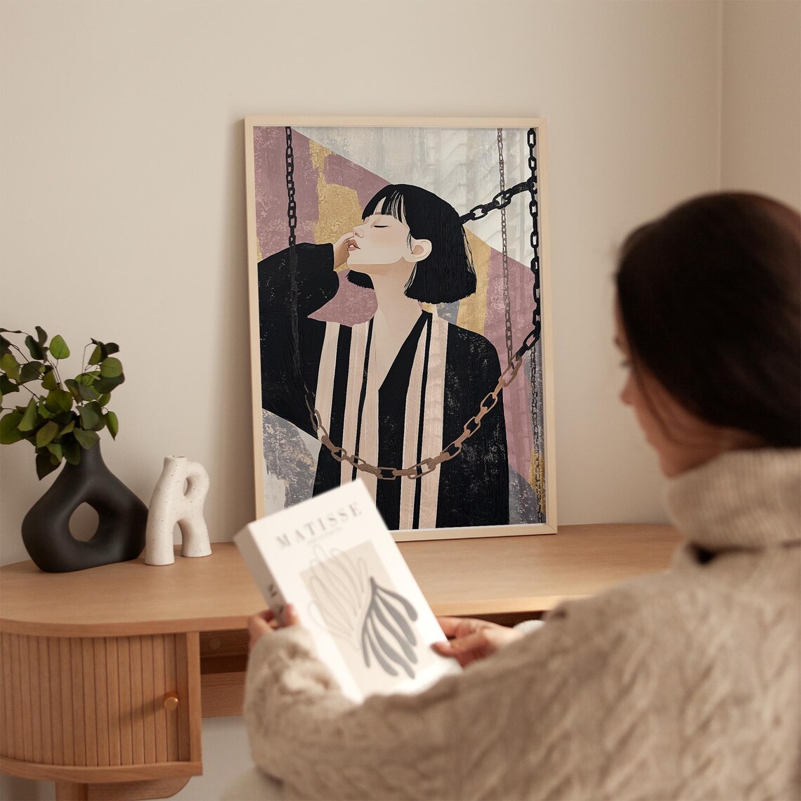 Modern Woman Portrait With Chains Geometric Accents Wall Poster - Image 3