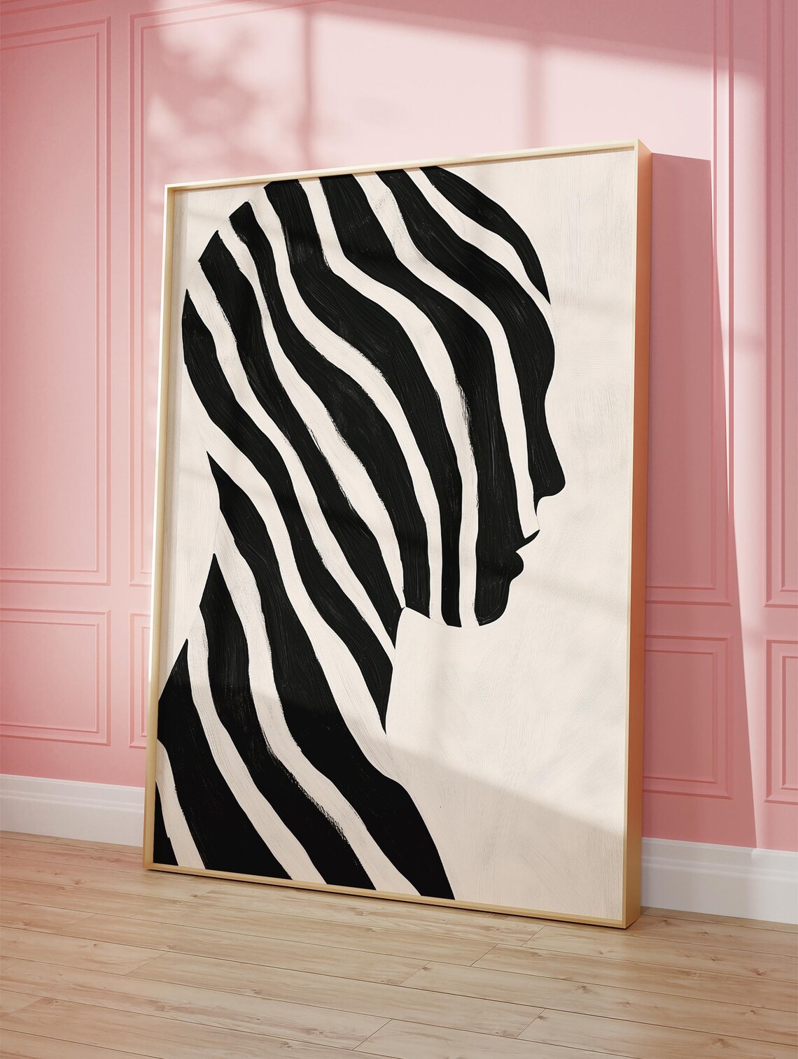 Zebra Stripe Profile Silhouette Black and White Abstract Poster - Image 2