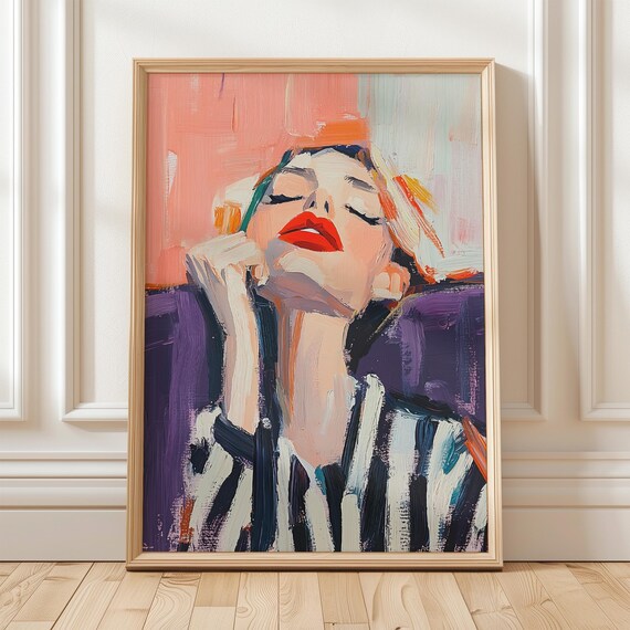 Abstract Female Portrait With Bold Red Lips Modern Art Poster