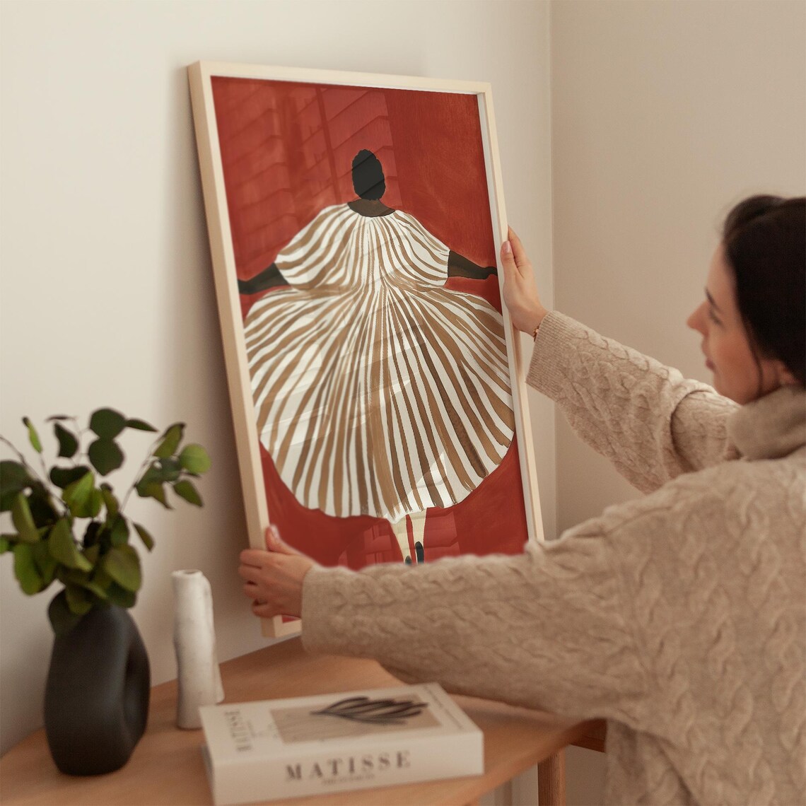 Woman In Flowing Striped Dress, Abstract Minimalist Art - Image 4