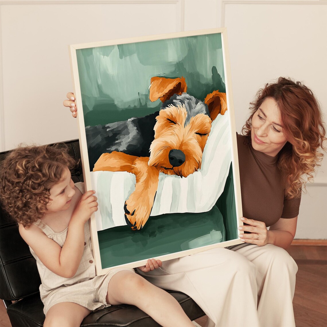 Sleeping Dog Art Print, Airedale Terrier Pillow - Image 3