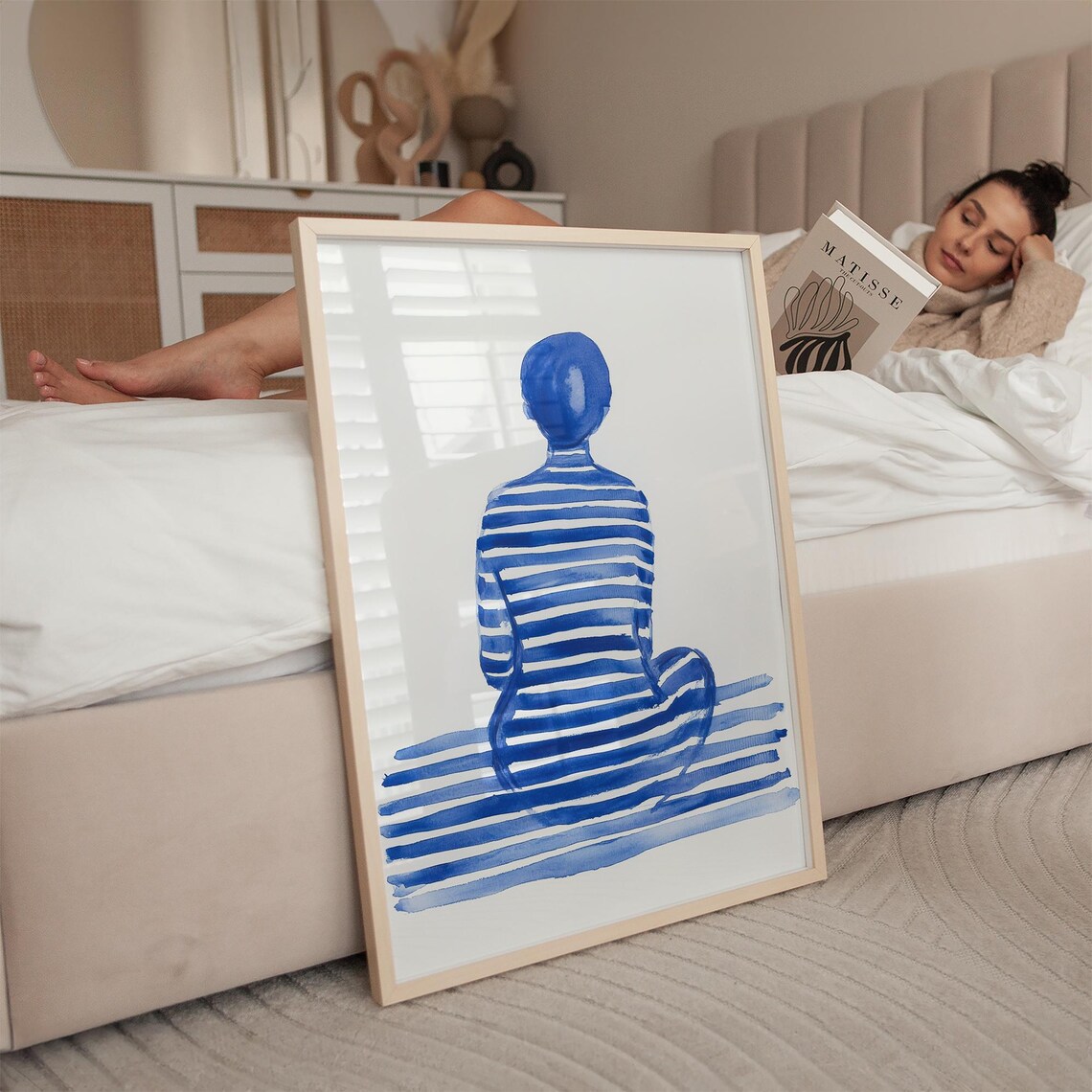 Minimalist Blue Stripe Modern Abstract Artwork - Image 3