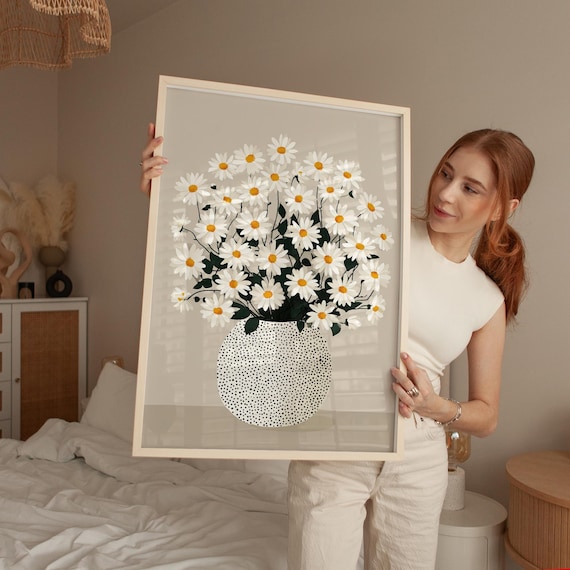 Daisy Flower Vase Poster, Minimalist Botanical Art