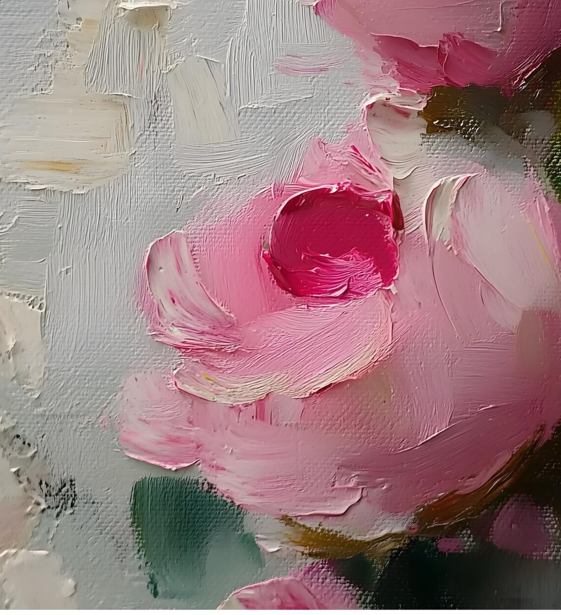 Pink Roses Impasto Oil Painting Blush Floral Spring Wall Art Poster - Image 6