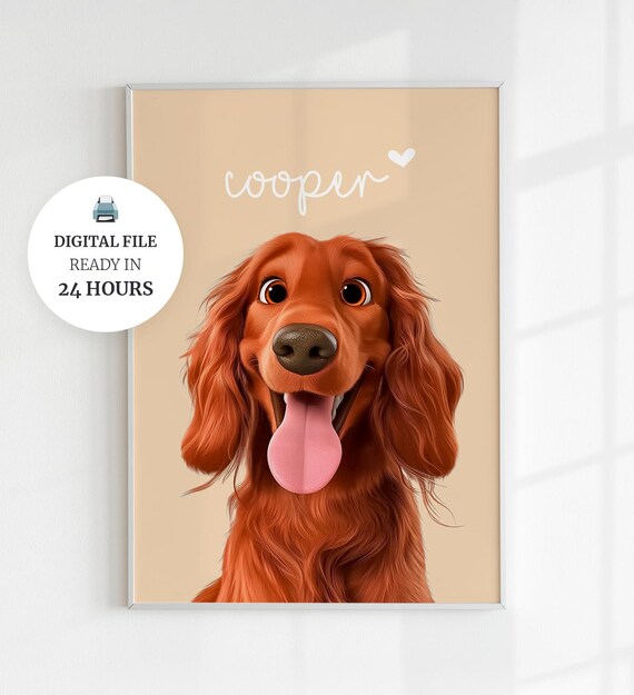 Custom Irish Setter Dog Portrait With Name Personalized Pet Art Poster