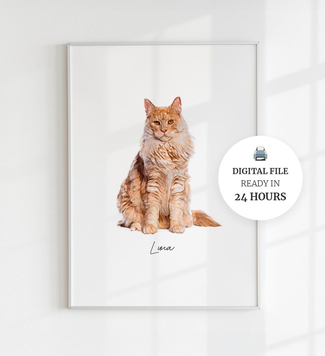 Custom Pet Portrait Personalized Long Haired Cat Name Art Print Poster
