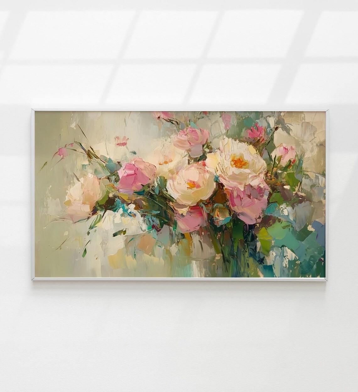 Impressionistic Pink Cream Bouquet Floral Oil Painting Colorful Art Poster