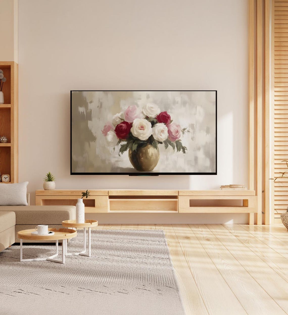 Red Pink White Roses Gold Vase Impressionistic Floral Art Poster - Image 7