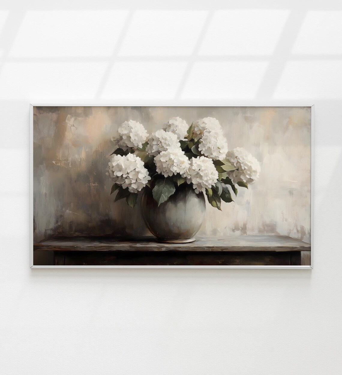 Muted Hydrangea Art, Vintage Vase Painting