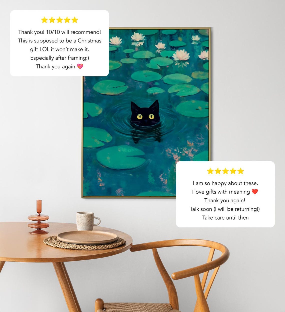 Monet Water Lily Pond Black Cat Peeking Out Funny Cat Art Print Poster - Image 2