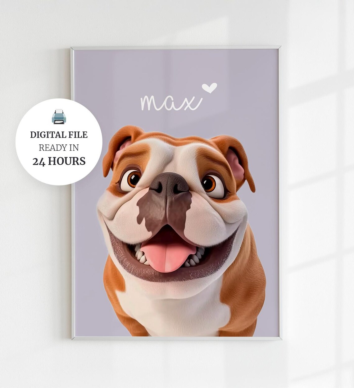 Custom English Bulldog Portrait With Name Personalized Pet Art Poster
