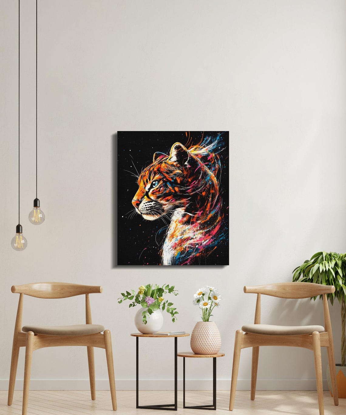 Striking Ocelot Profile Paint Splash Black Canvas Wild Cat Wall Art - Image 4