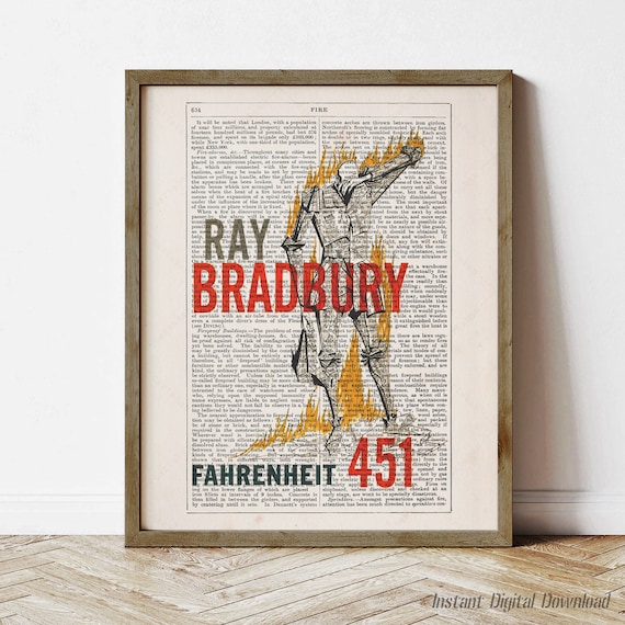 Ray Bradbury Fahrenheit 451 Flaming Fireman Dictionary Page Art Poster