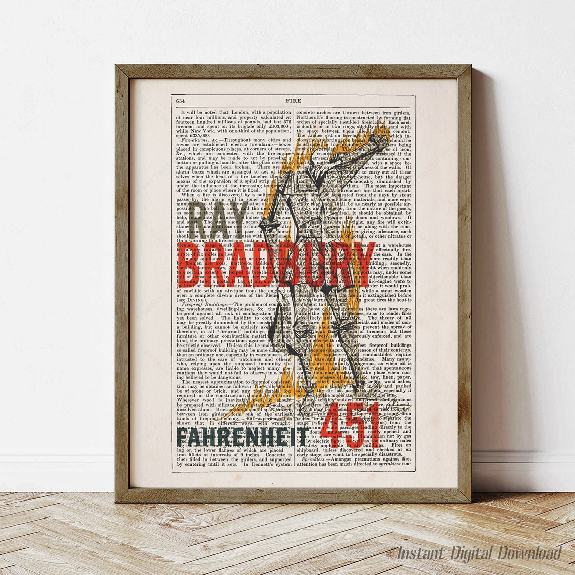 Ray Bradbury Fahrenheit 451 Flaming Fireman Dictionary Page Art Poster