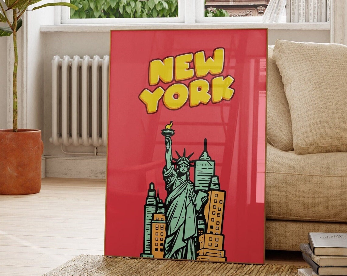 New York City Travel Printcute Trendy Wall Artred Nyc Travel Exhibition Printdigital Art Downloadpreppy Nyc Postertrendy New York Art