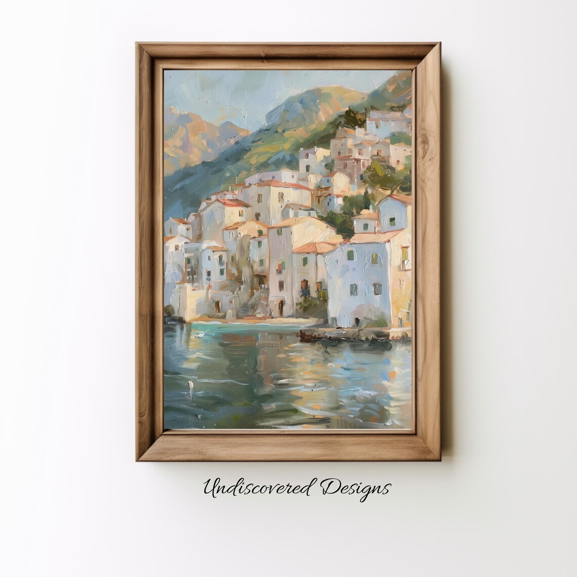 Mediterranean Coastal Village Morning View Oil Painting Poster