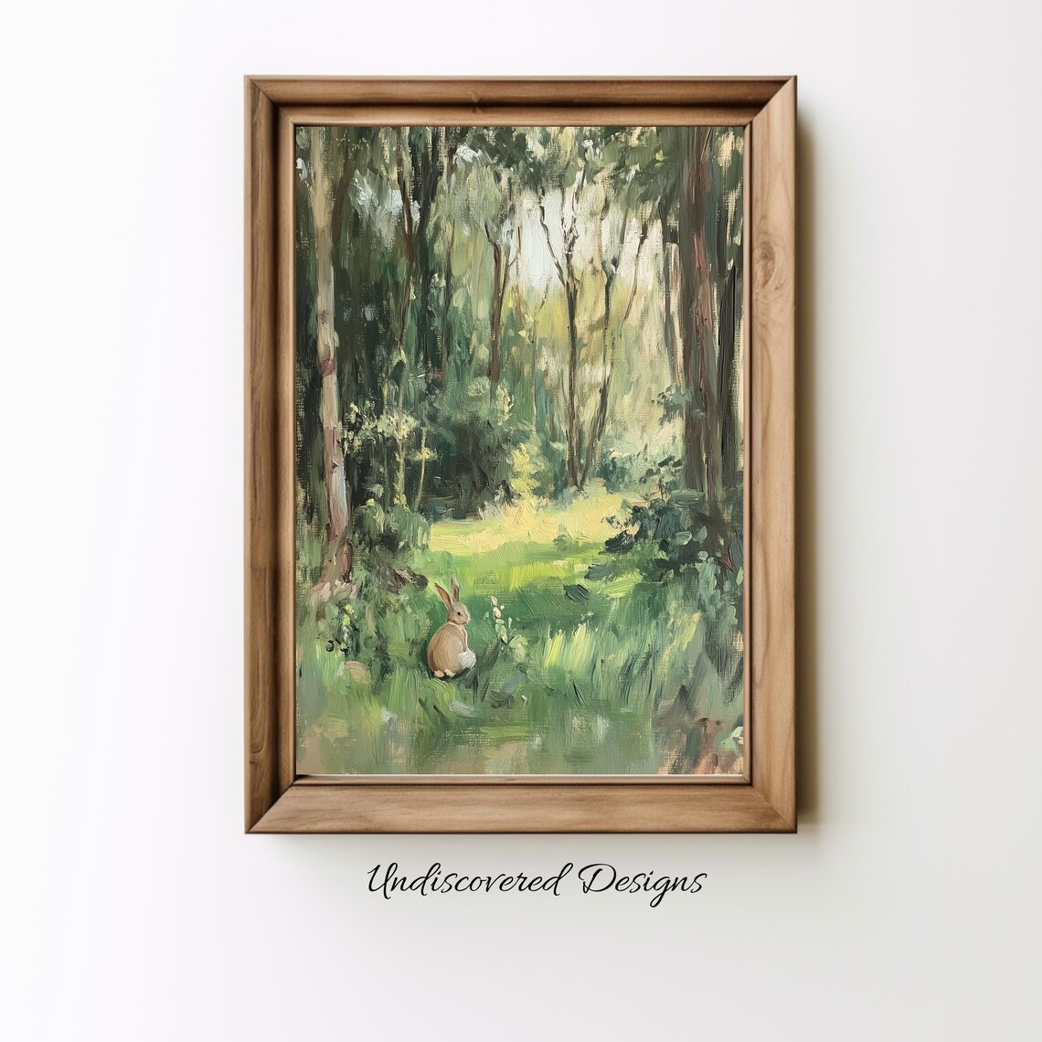 Rabbit in Sunlit Forest Clearing Vintage Oil Painting Poster