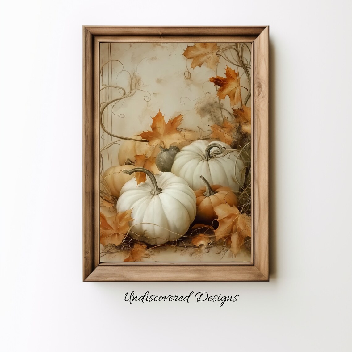 Vintage Pumpkin Still Life Painting, Rustic Autumn Art Print