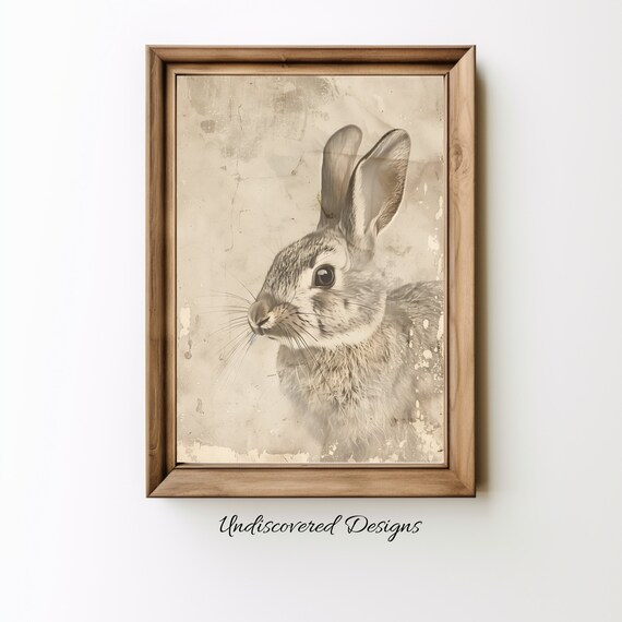 Vintage Rabbit Sketch Print Antique Pencil Drawing Art