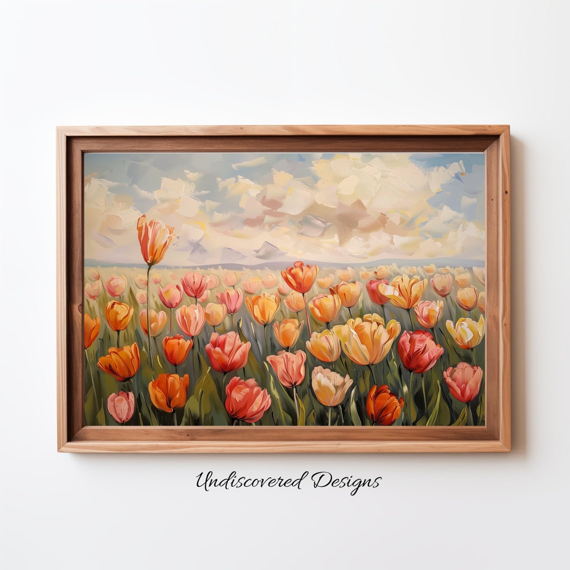 Impressionist Tulip Field With Orange Pink Blooms Oil Poster