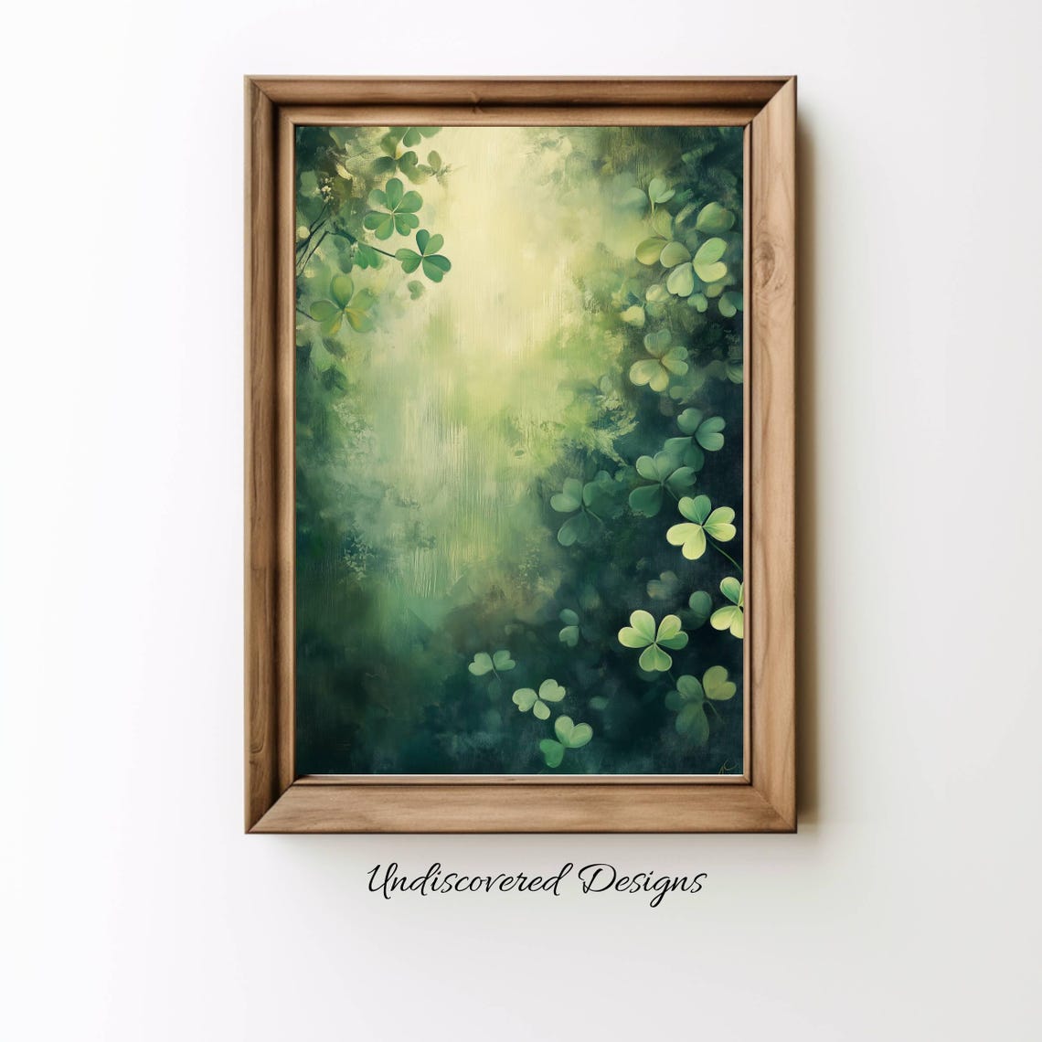 Sunlit Shamrocks Drifting Through a Dreamy Green Mist Watercolor Print