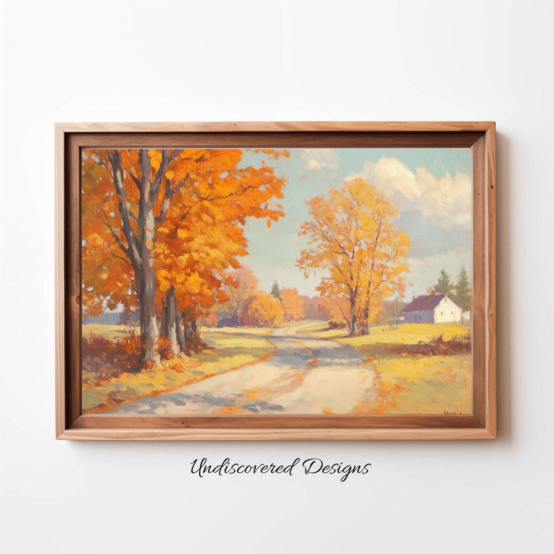 Golden Autumn Country Road Vintage Fall Landscape Oil Painting Print