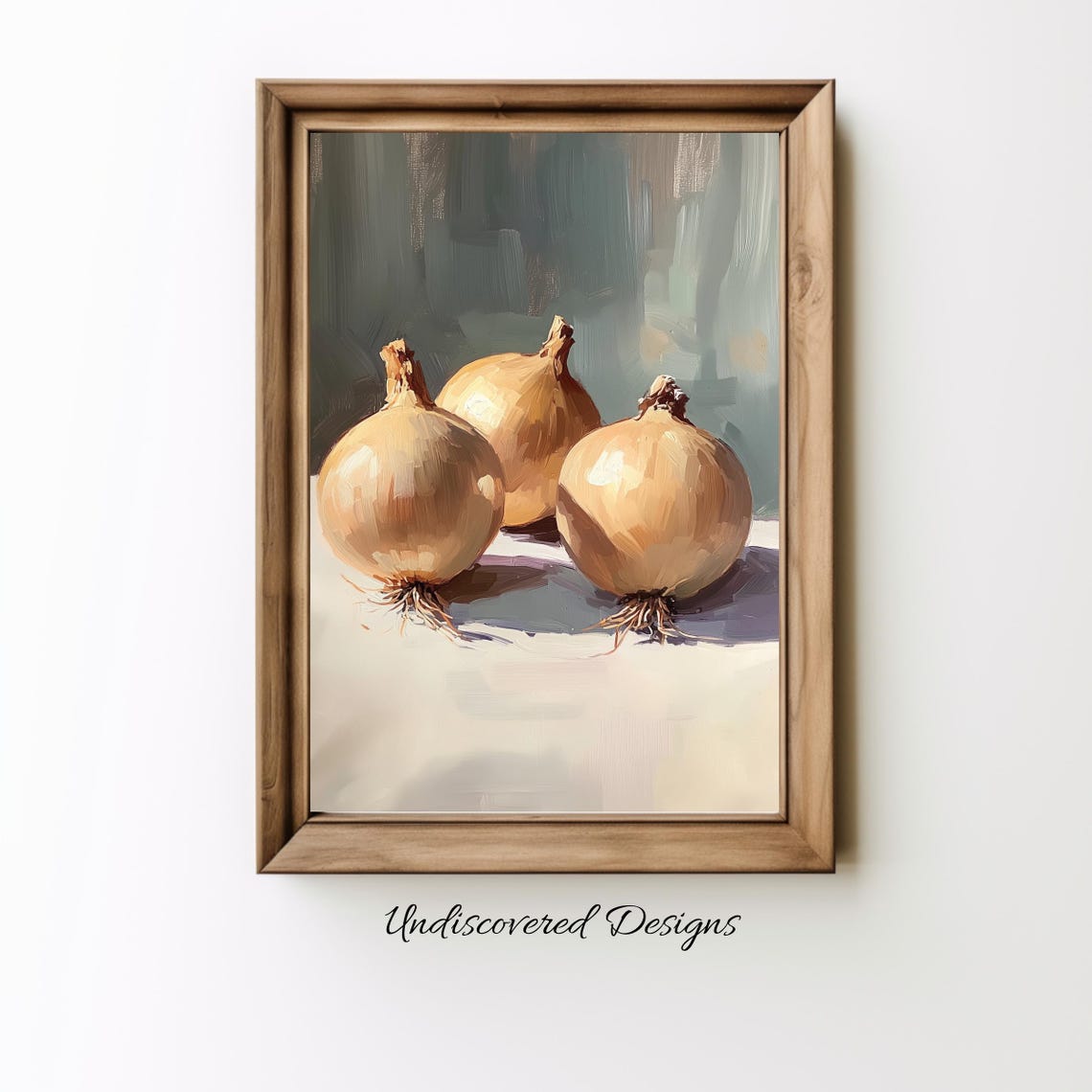 Three Onions Still Life Oil Painting Rustic Kitchen Vegetable Poster