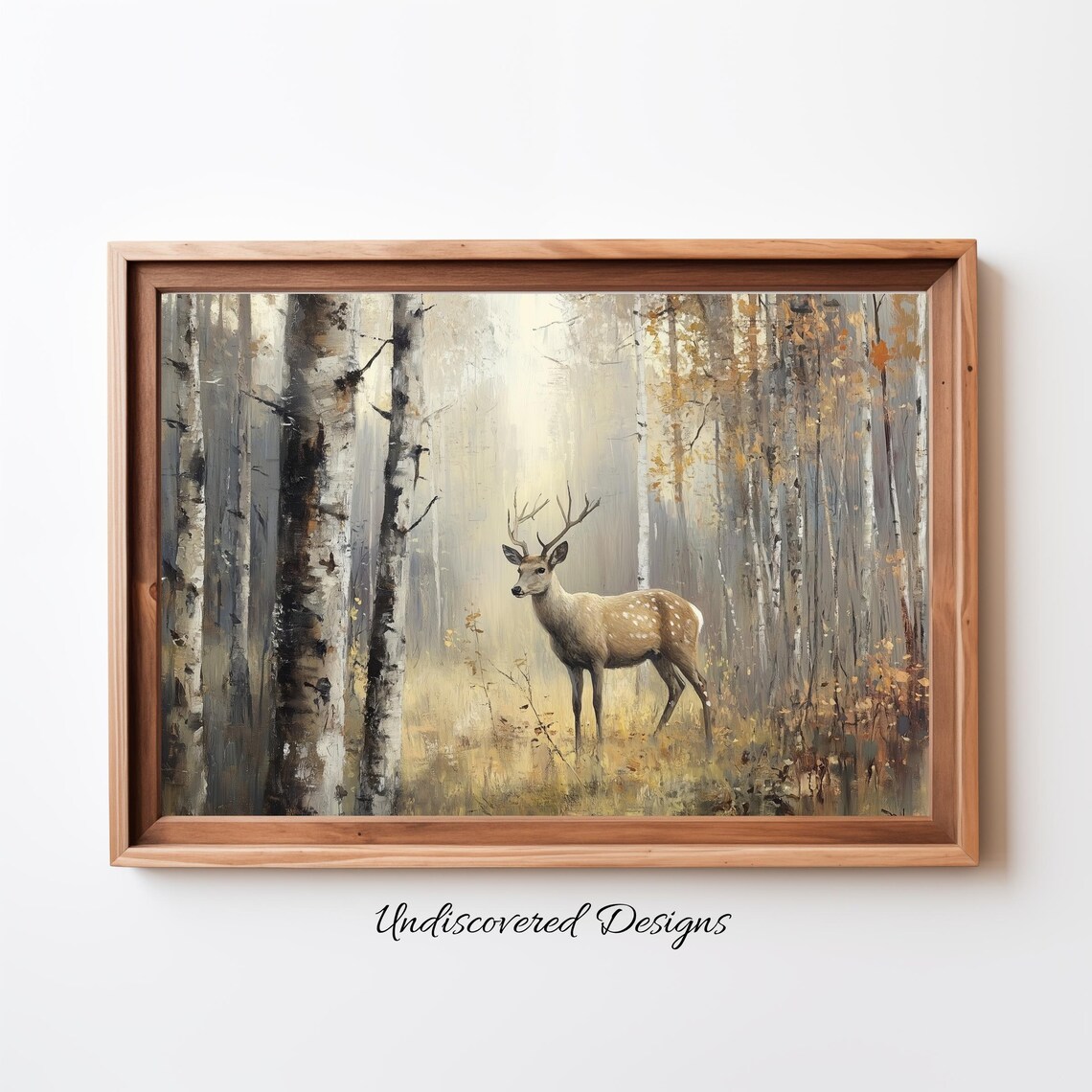 Deer In Woods Art Print Vintage Oil Painting