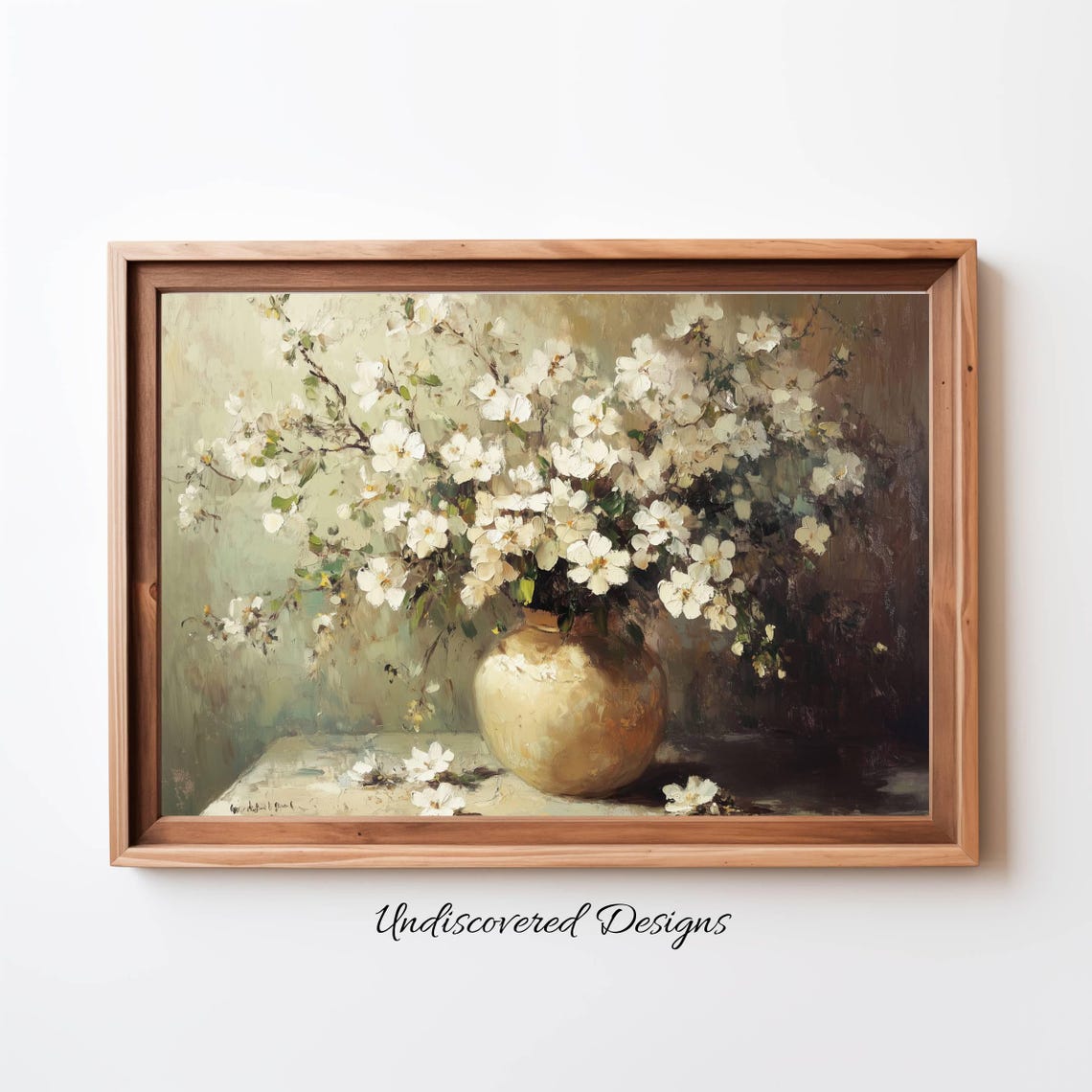 Vintage White Blossom Branches In Vase Still Life Farmhouse Wall Art