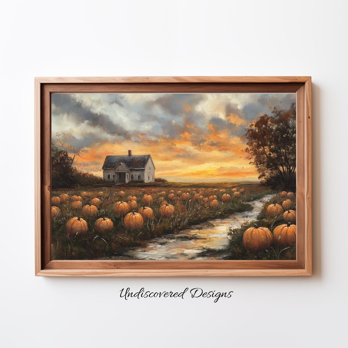 Sunset Farmhouse Pumpkin Patch Autumn Vintage Landscape Poster